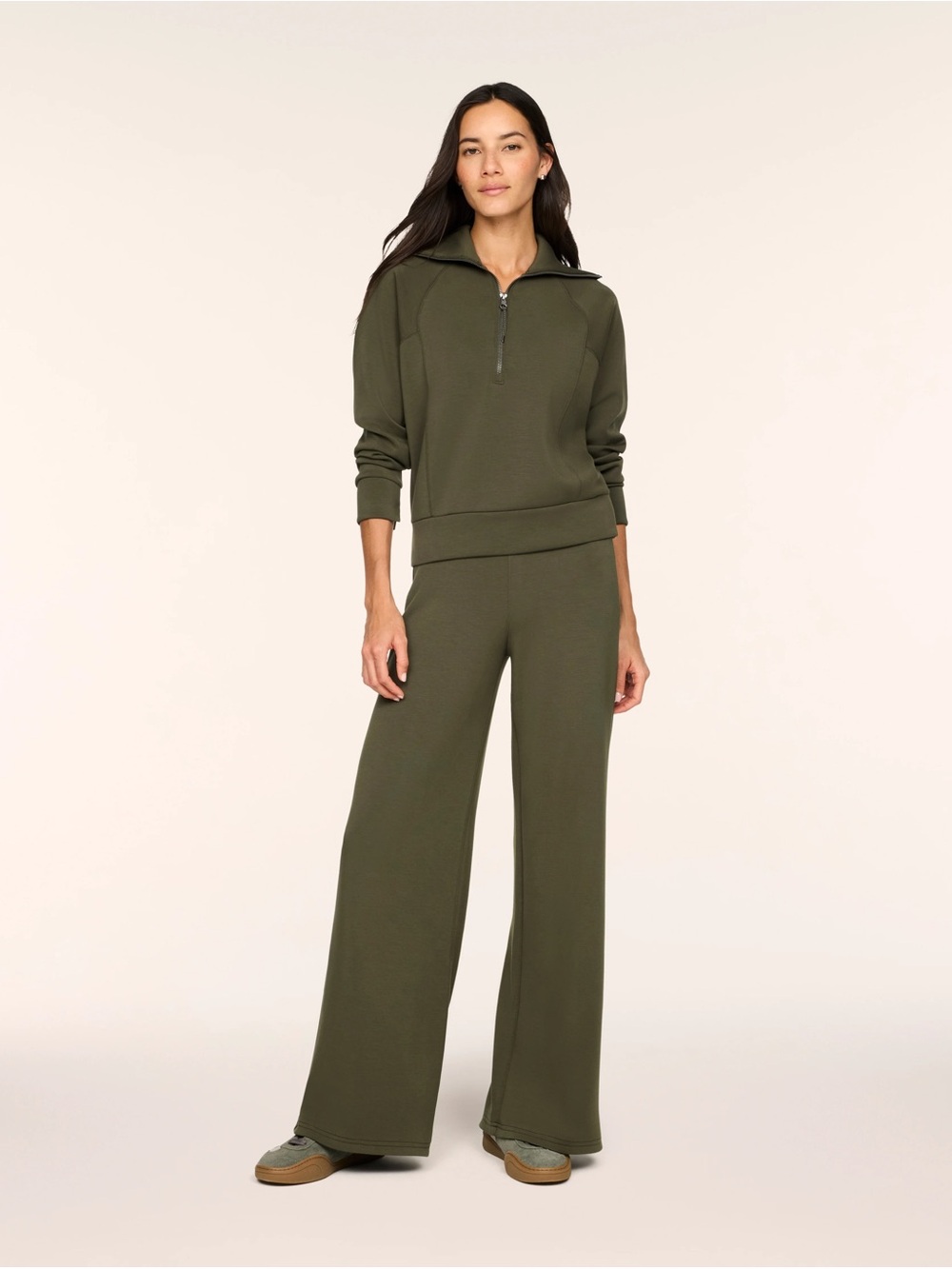 SPANX Olive Half-Zip Pullover & Wide-Leg Sweatpants Set